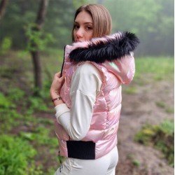 Дамски елек с качулка City Angels Jeans, Розов 6661